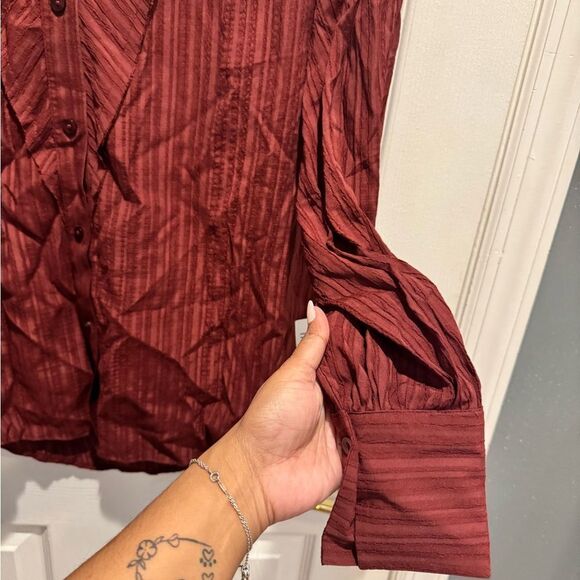 Topshop Burgundy Oversized Striped Shirt in  US size 2 - Picture 6 of 8